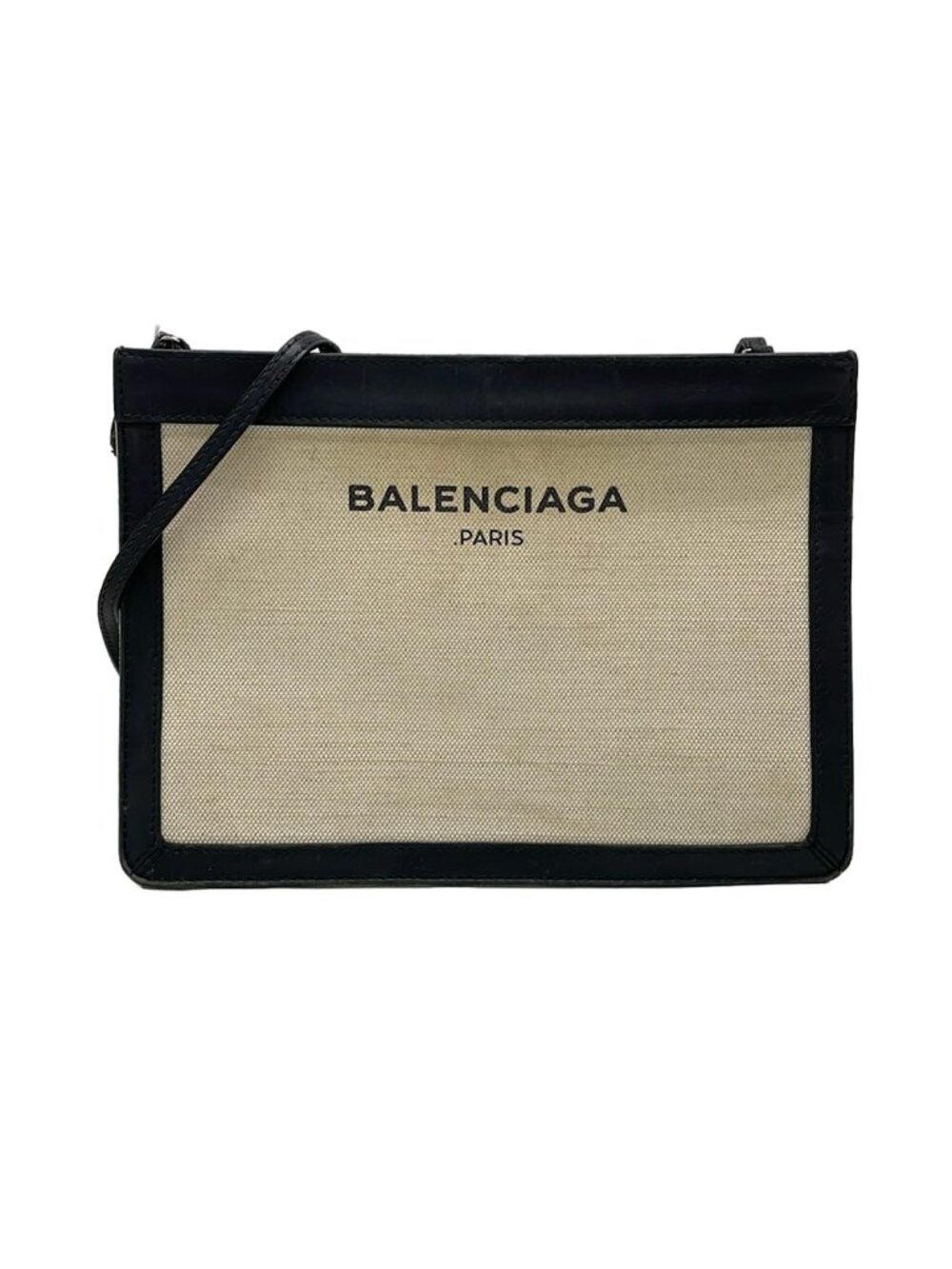 Balenciaga Shoulder Bag Navy Pochette Ivory Black Leather